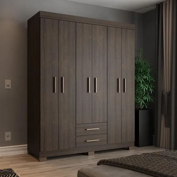 Guarda Roupa Casal Premier 6 Portas 2 Gavetas Capuccino Wood - Batrol Móveis