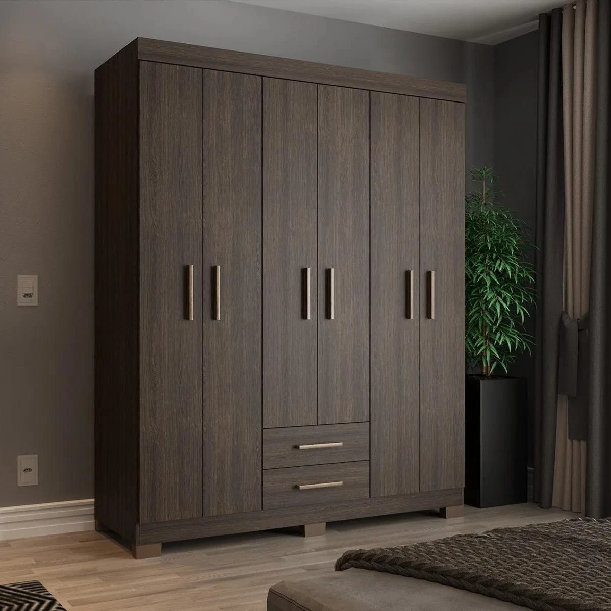 Guarda Roupa Casal Premier 6 Portas 2 Gavetas Capuccino Wood - Batrol Móveis  - 1