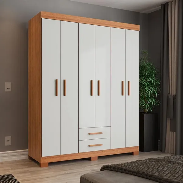 Guarda Roupa Casal Premier 6 Portas 2 Gavetas Freijó/Off White - Batrol Móveis