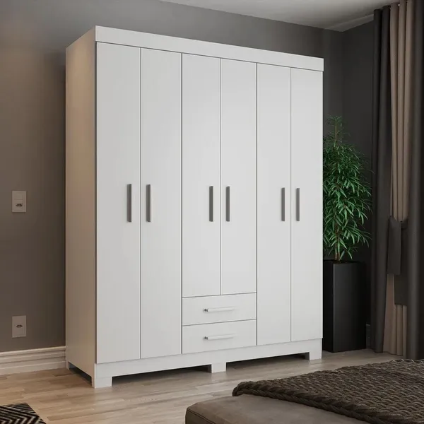 Guarda Roupa Casal Premier 6 Portas 2 Gavetas Branco - Batrol Móveis