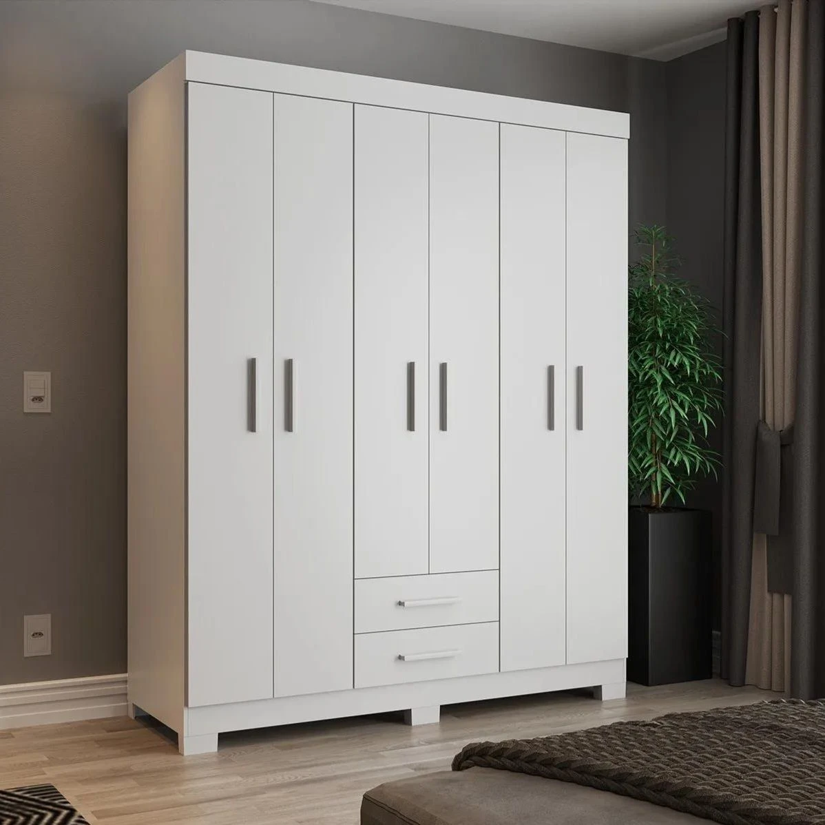 Guarda Roupa Casal Premier 6 Portas 2 Gavetas Branco - Batrol Móveis  - 1