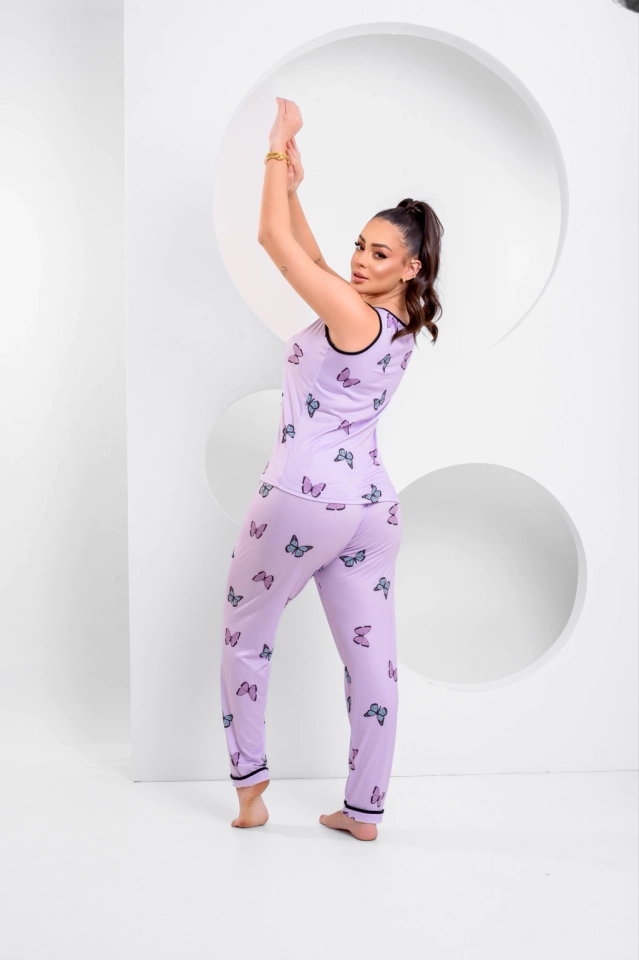 Pijama Regata Longo Borboletas Lilás - imagem 1