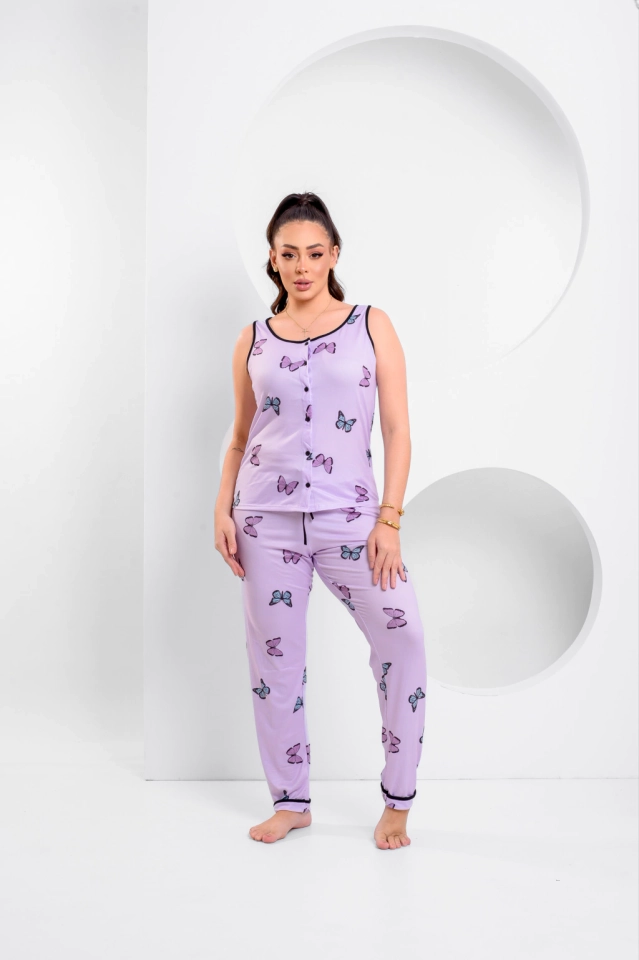 Pijama Regata Longo Borboletas Lilás - imagem 2