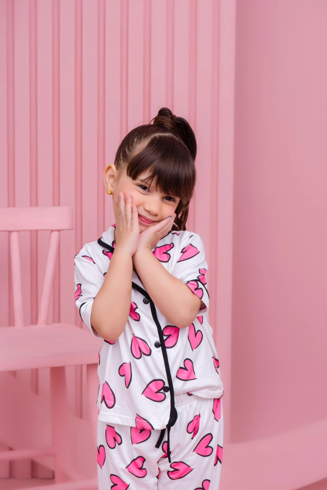 Pijama Americano Infantil Longo Corações Pink - imagem 1