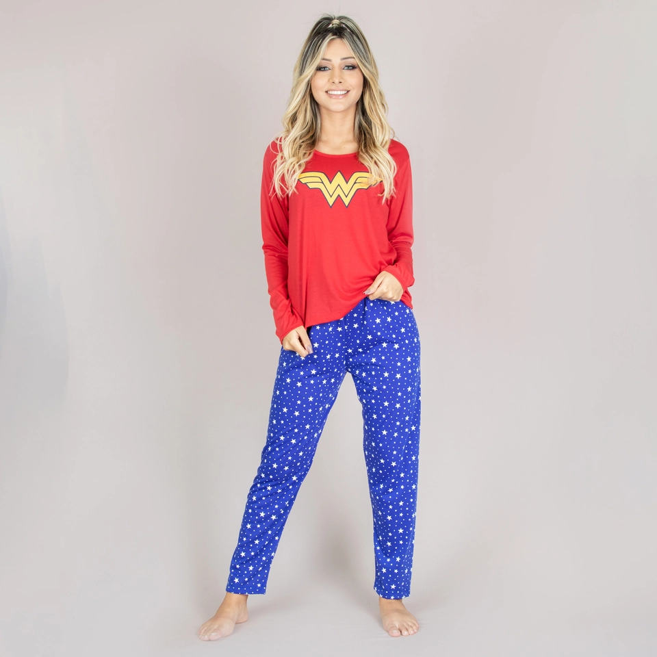 Pijama em malha estampado longo  - imagem 1