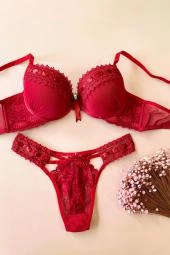 Conjunto Sofisticado e Sensual com Guippir fita de Cetim e Calcinha Fio  - imagem 2