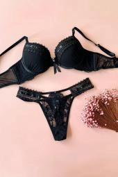 Conjunto Sofisticado e Sensual com Guippir fita de Cetim e Calcinha Fio  - imagem 3
