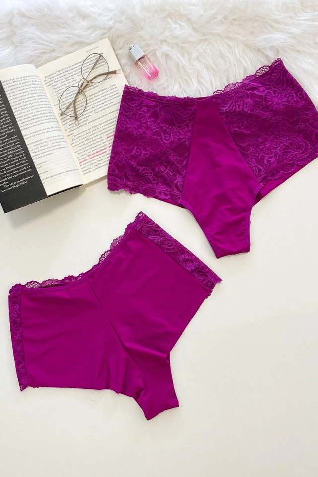Calcinha fio duplo hot pants confort; lateral larga em renda; lateral com 18 cm de altura  - imagem 5