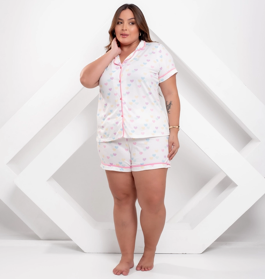 Pijama Americano Corações Colors fd Branco - 3