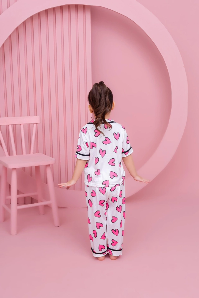 Pijama Americano Infantil Longo Corações Pink - imagem 2