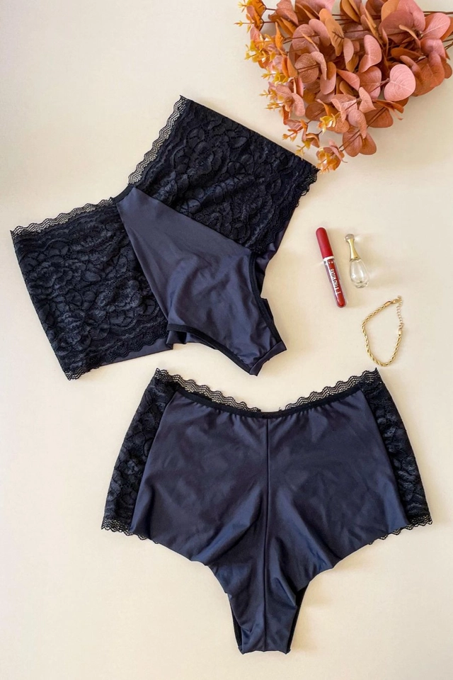 Calcinha fio duplo hot pants confort; lateral larga em renda; lateral com 18 cm de altura  - imagem 2
