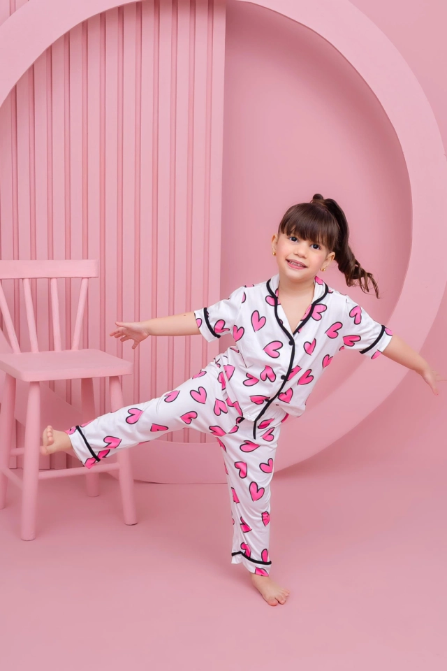 Pijama Americano Infantil Longo Corações Pink - imagem 4