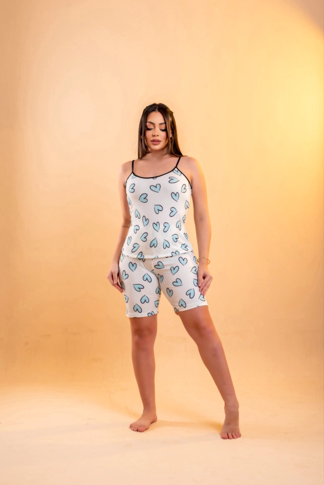 Pijama Alcinha Bermuda Coração Verde - imagem 1
