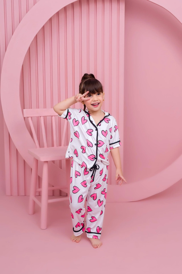 Pijama Americano Infantil Longo Corações Pink - imagem 3