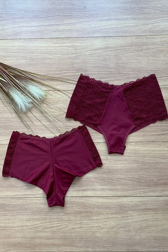 Calcinha fio duplo hot pants confort; lateral larga em renda; lateral com 18 cm de altura  - imagem 1