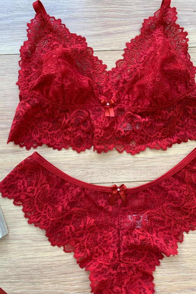 Conjunto Rendado Stela sem bojo, sem aro com calcinha fio  - imagem 2
