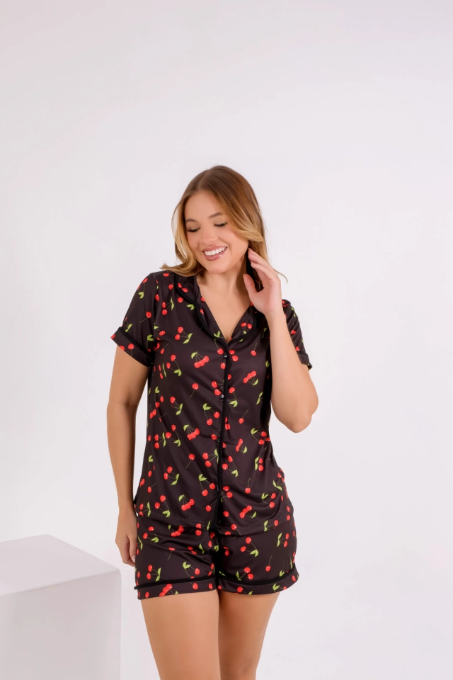 Pijama Americano Cereja Red F.Preto - 4