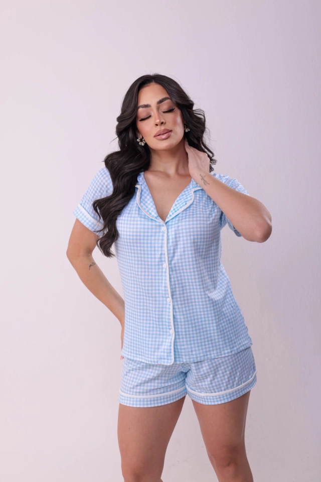 Pijama Americano Xadrez Azul - imagem 2