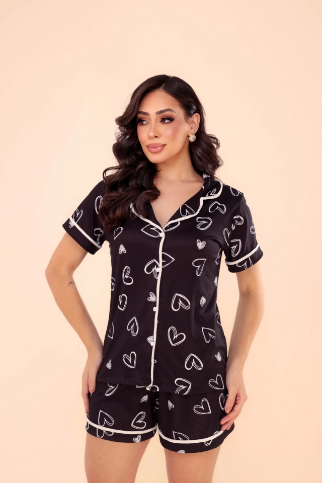 Pijama Americano Preto FD Coração - imagem 2