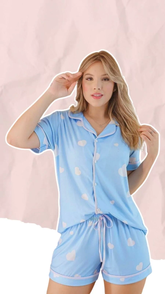 Pijama Americano Coração FD Azul BB  - 1