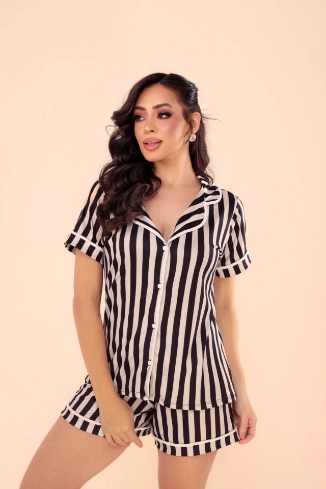 Pijama Americano Listras Preta - imagem 2