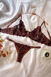 Conjunto sensual rendado sem bojo, com aro, calcinha fio duplo regulável   - imagem 5
