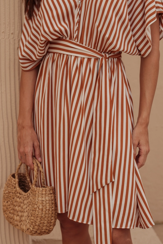 PRÉ-VENDA Vestido Antunes curto Listras Caramelo - imagem 5