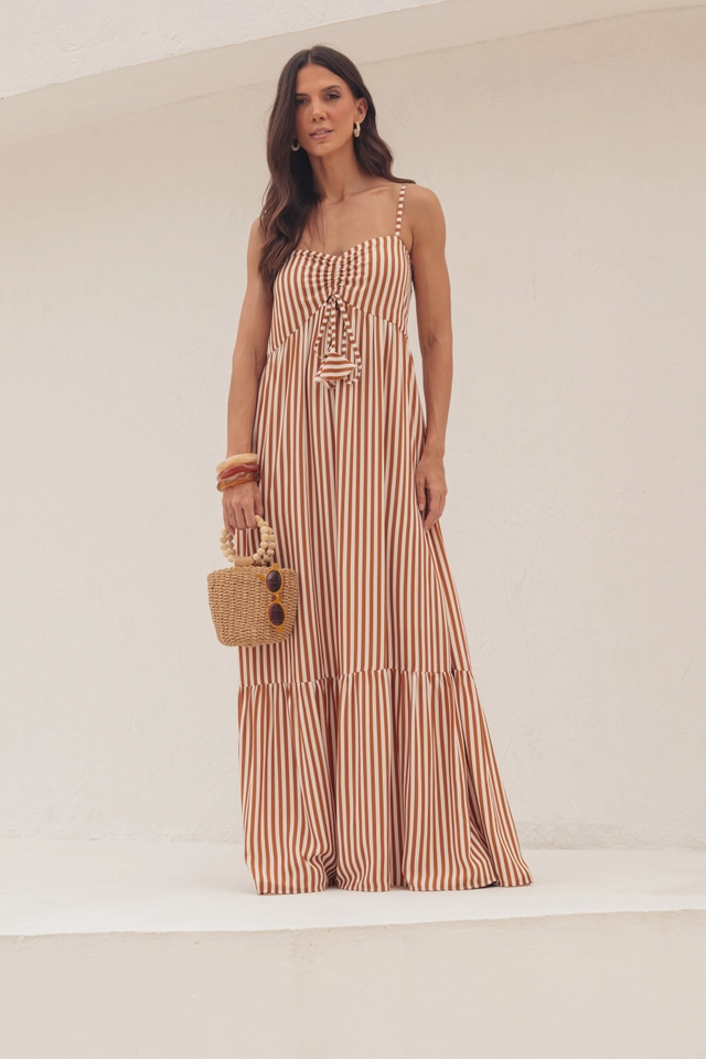 PRÉ-VENDA Vestido Arpoador Listras Caramelo - imagem 5