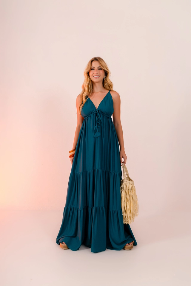 PRĂ-VENDA Vestido Maldivas PetrĂłleo - 1