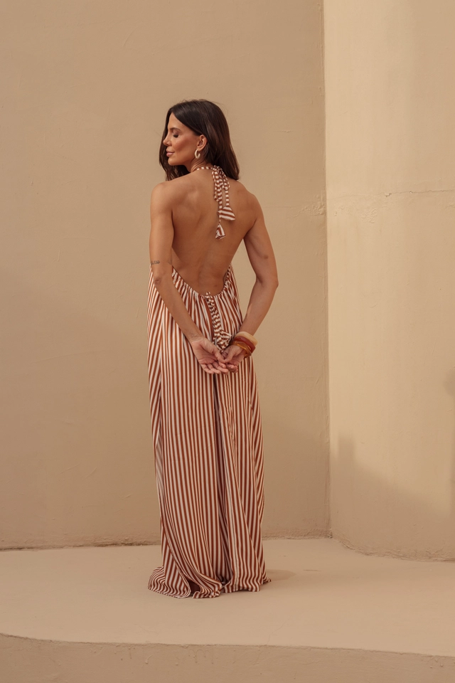 PRĂ-VENDA Vestido Frente Ănica Listras Caramelo - 2