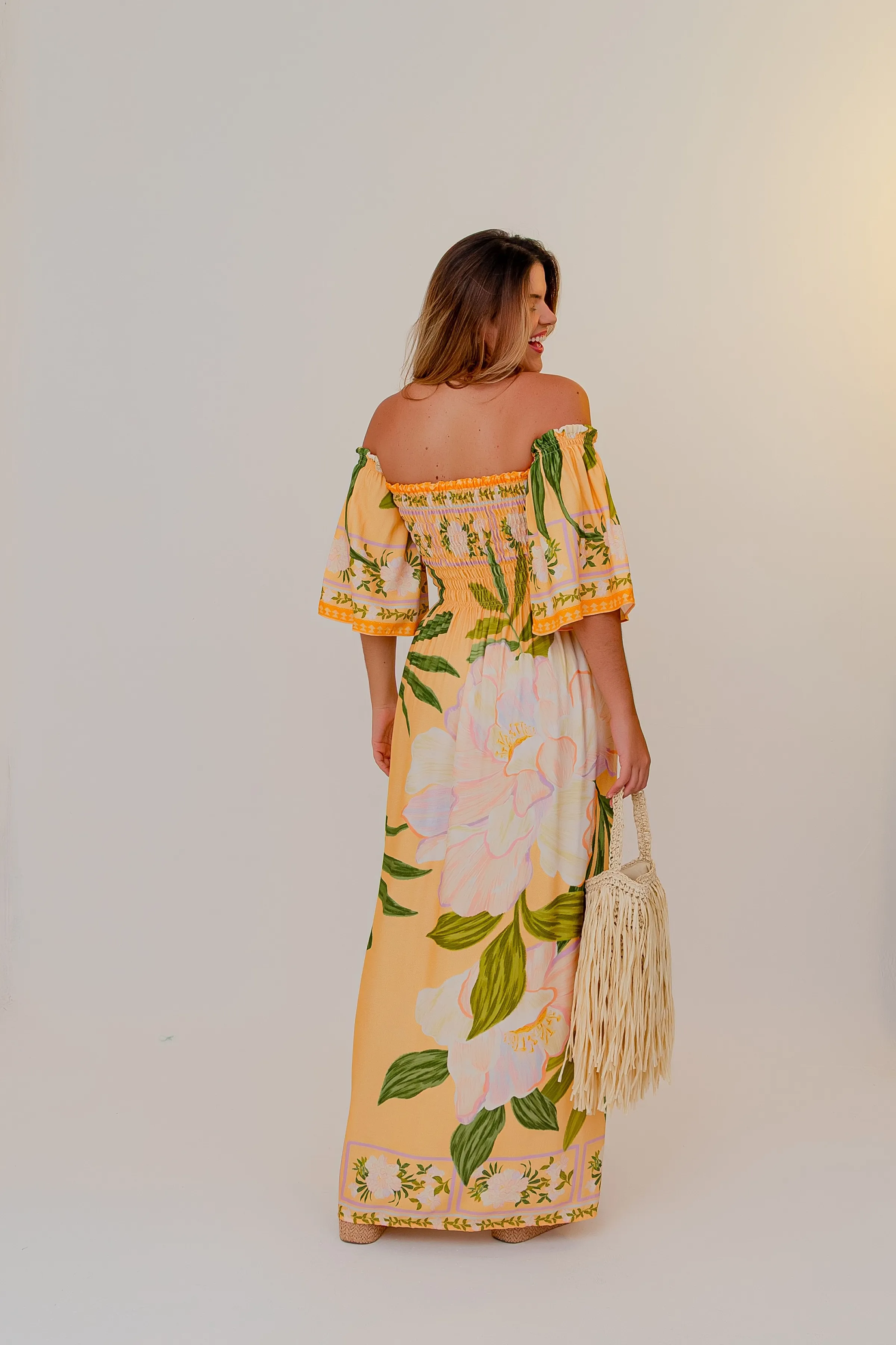 PRÉ-VENDA Vestido longo Lastex manga Flare Merengue - 2