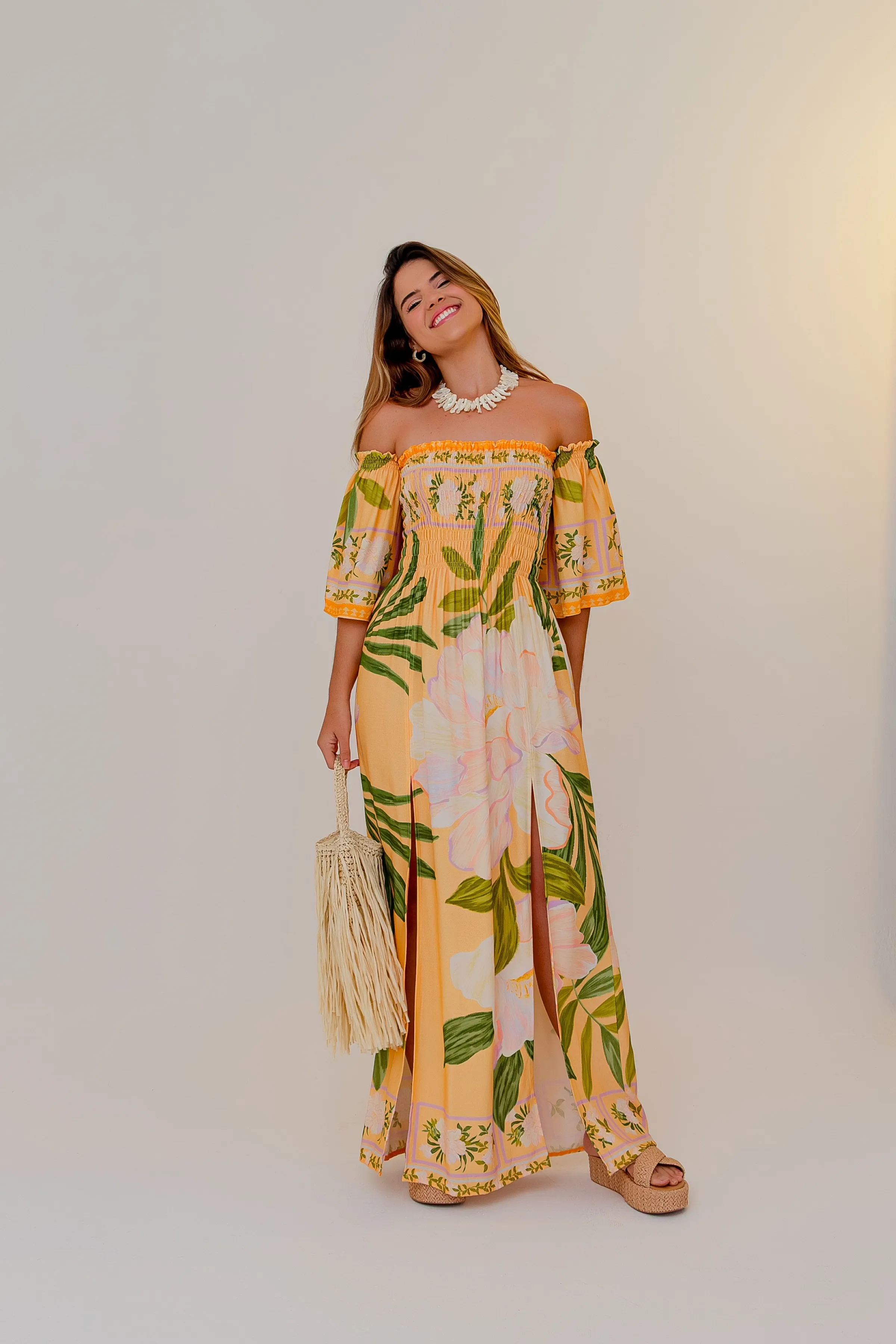 PRÉ-VENDA Vestido longo Lastex manga Flare Merengue - 3