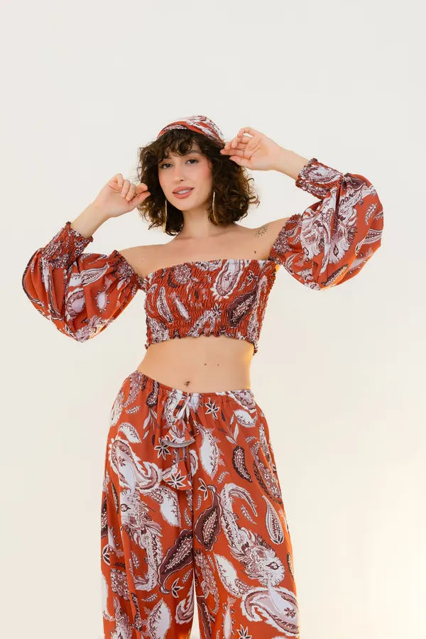 PRÉ-VENDA Cropped lastex manga punho Paisley - imagem 1