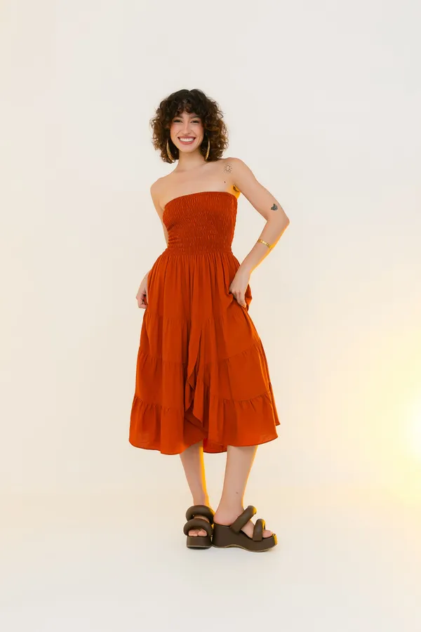 PRÉ-VENDA Vestido que vira Saia Canela  - imagem 1