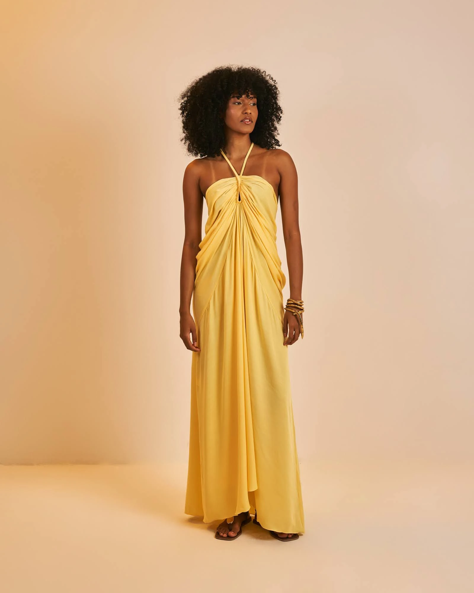 PRÉ-VENDA Vestido longo Caraíva amarelo manteiga  - 3