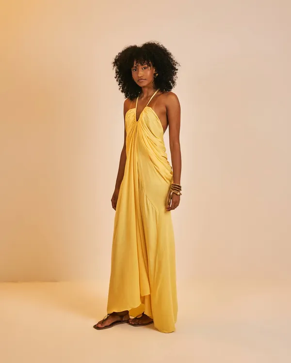 PRÉ-VENDA Vestido longo Caraíva amarelo manteiga  - imagem 1