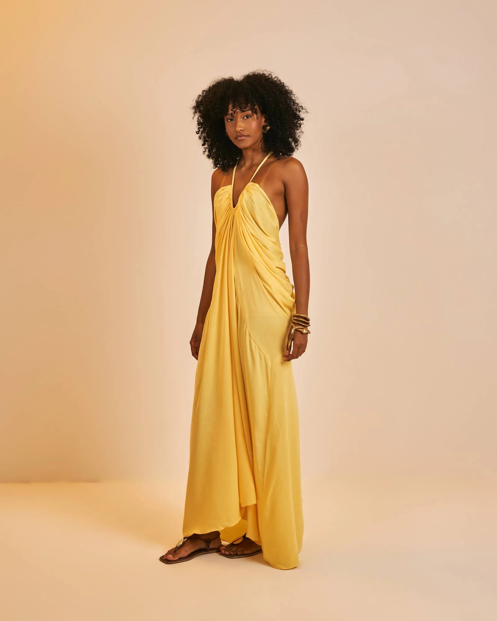 PRÉ-VENDA Vestido longo Caraíva amarelo manteiga  - 1