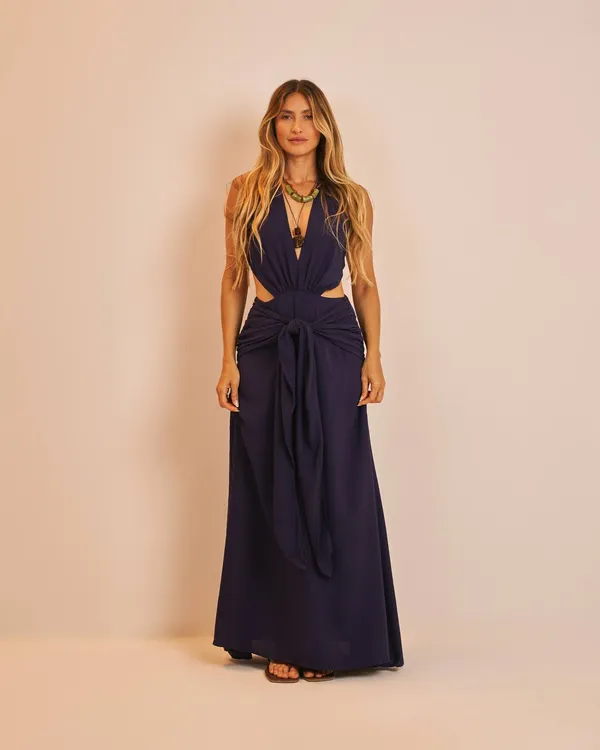 PRÉ-VENDA Vestido longo Valência Azul Marinho - imagem 1