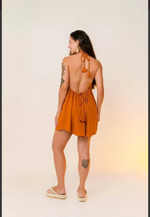 PRÉ-VENDA Vestido curto frente única Caramelo  - imagem 2