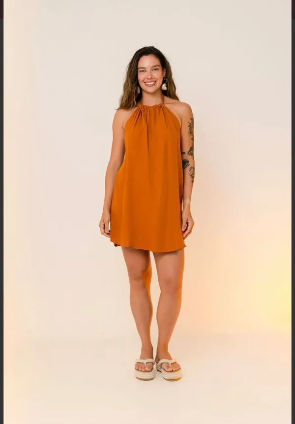 PRÉ-VENDA Vestido curto frente única Caramelo  - imagem 3