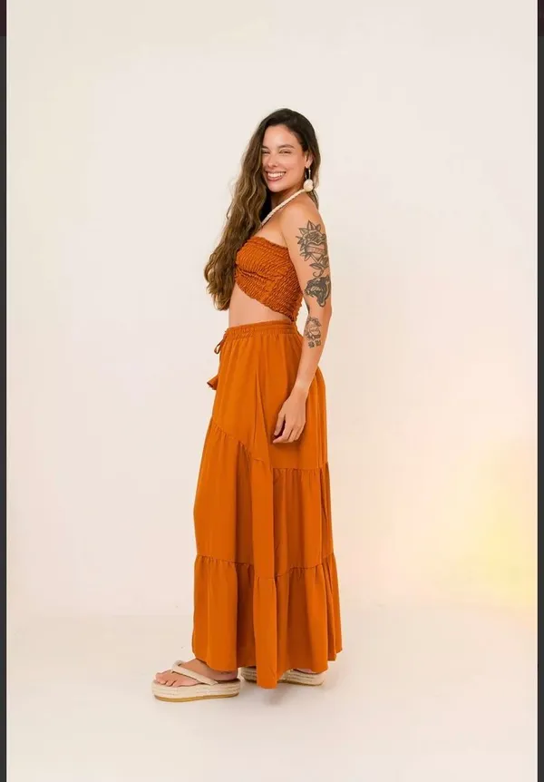 PRÉ-VENDA Conjunto Caramelo | Saia Gipsy + Top Lastex Com Cordão - imagem 3