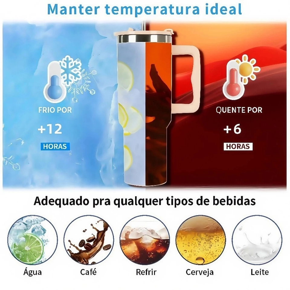 Copo Chaveiro Garrafa Térmica de água 1200 ml Inoxidável com Tampa e Canudo Inox - imagem 4