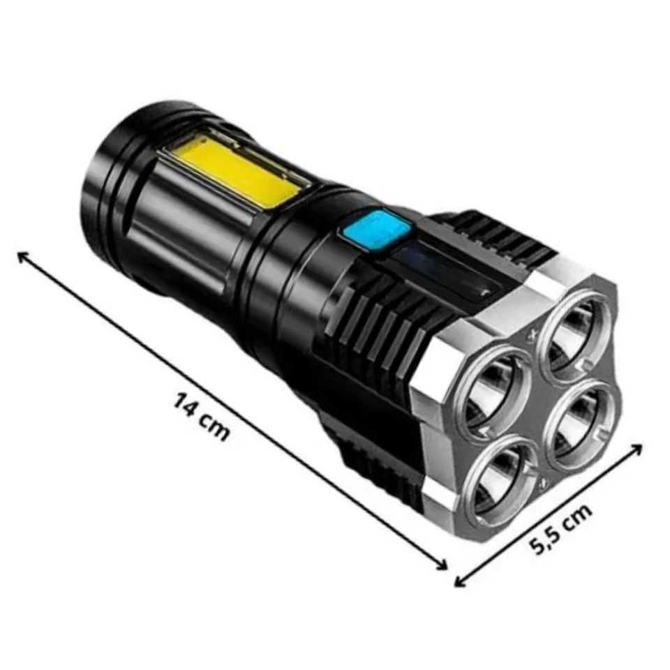 Lanterna Tática Led Militar 4 Leds Super Potente Alto Brilho Branco Preto - 4