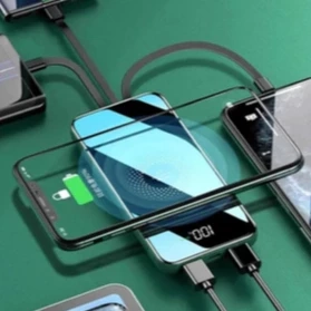 Carregador Portátil Sem Fio Por Indução PowerBank 10000mAh Com Cabos Inclusos Embutidos Rápido Turbo - 4
