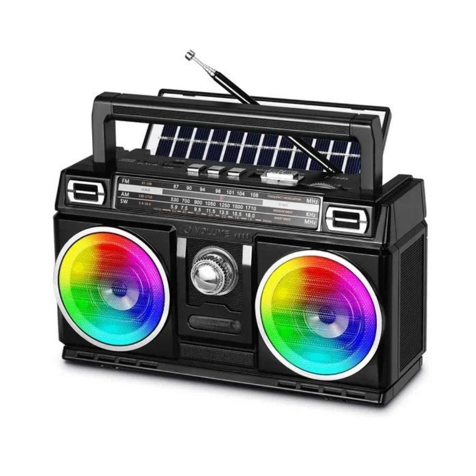 Caixa de Som Portátil com Rádio Retrô 4 Bandas, USB/TF e RGB de Luz LED - 1