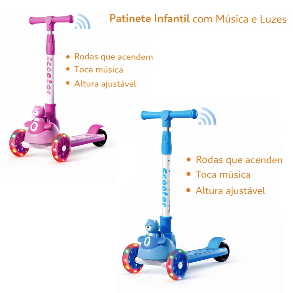 Patinete infantil 3 rodas com led ajustável scooter dobrável menino menina - 3