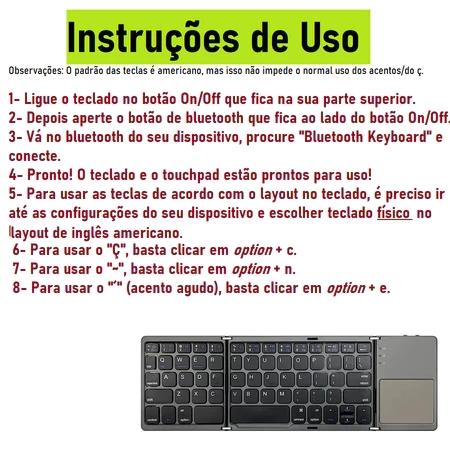Mini Teclado Dobrável Com Mouse Touch Bluetooth 5.0 C ompatível Smartphone e Tablte - 6