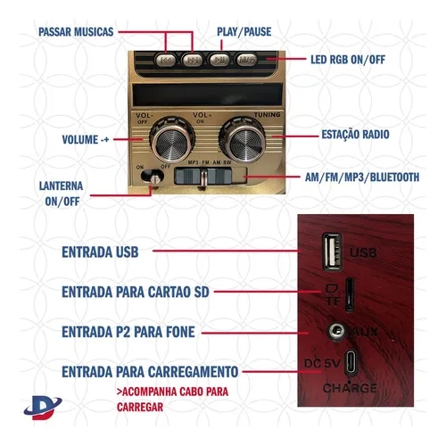 Rádio Am Fm Retrô Vintage Antigo Bluetooth Pen Drive Cor Modelo 1 - 6