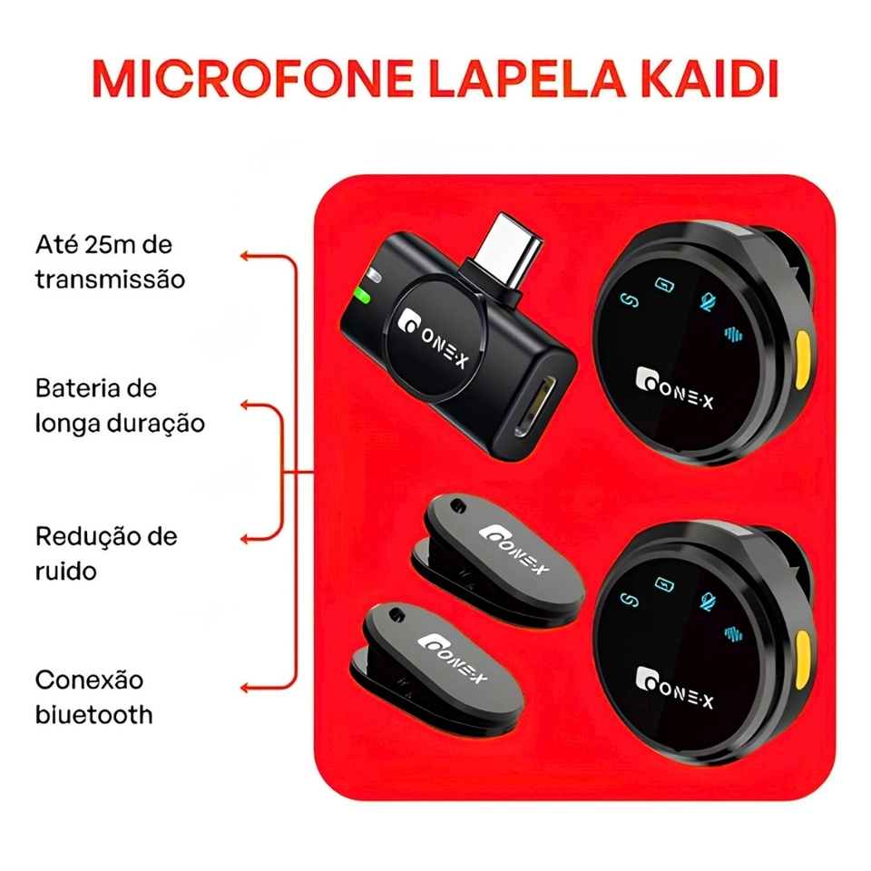 Microfone Lapela Redondo Sem Fio Duplo ONEX Profissional Portátil com Imã Magnético e Redução de Ruído – Tipo-C Compatível com Android e iPhone 15/16/17 para Gravação, Lives e Vídeos - imagem 4