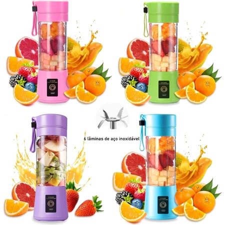 Mini Liquidificador Portátil Juicer de suco elétrico Shake 6 Laminas + Cabo USB 110V/220V 380ML - 6